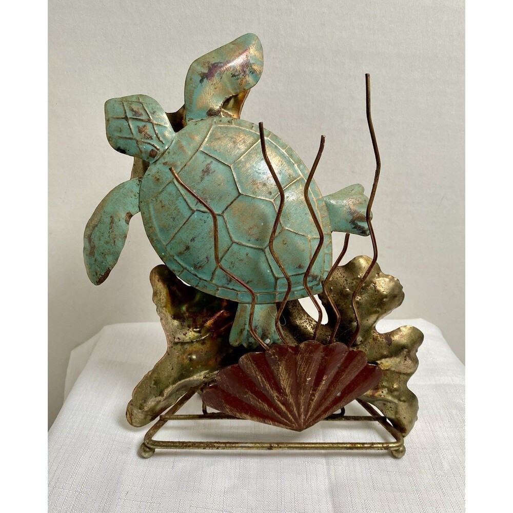 Sea Turtle Coastal Nautical Decor Metal Freestanding Beach House Coral Reef